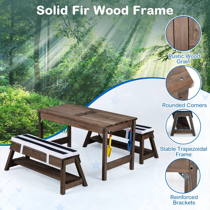 Kids Wooden Picnic Table Set with Umbrella and Sand Boxes by DirectDeals