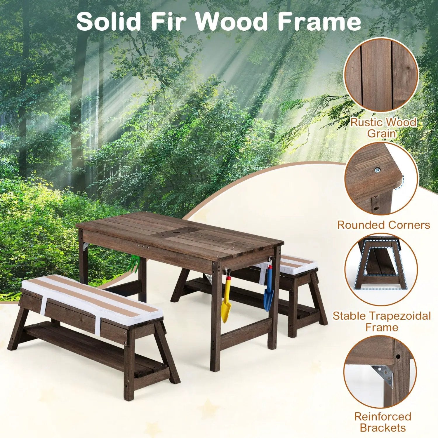 Kids Wooden Picnic Table Set with Umbrella and Sand Boxes by DirectDeals