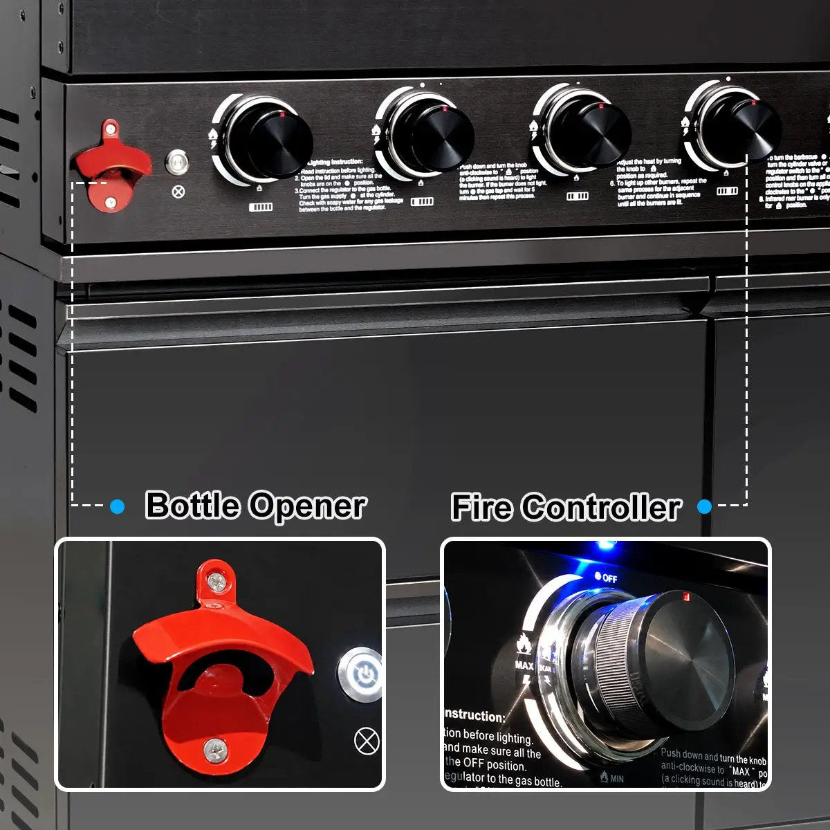 82" 6-Burner 85,000 BTU Gas Outdoor Kitchen Island Grill Stainless Steel Sink Wine Cooler by Chery Industrial