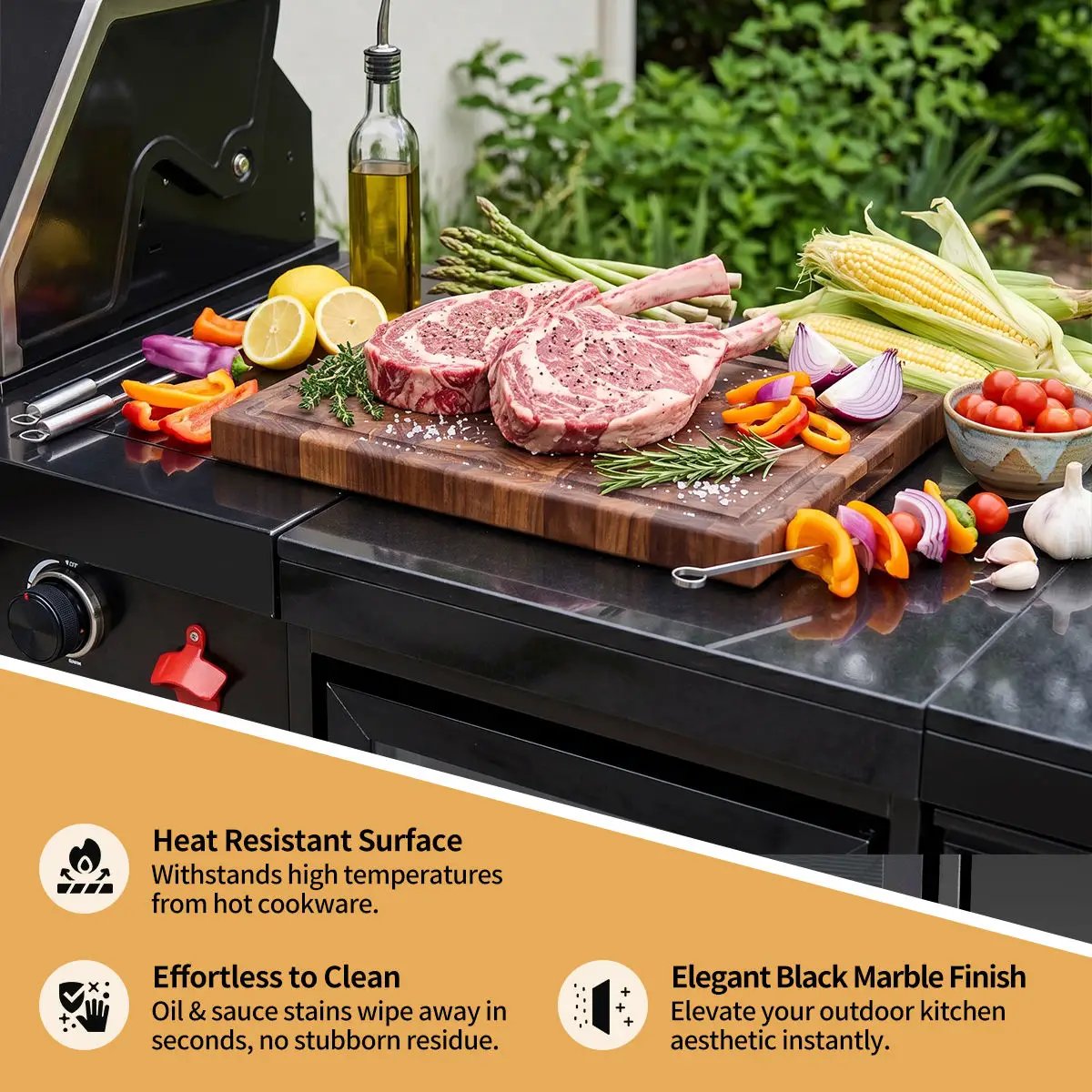 65" 4-Burner 72,000 BTU Black Outdoor Kitchen Island Grill +Side Burner + Marble Countertops by Chery Industrial