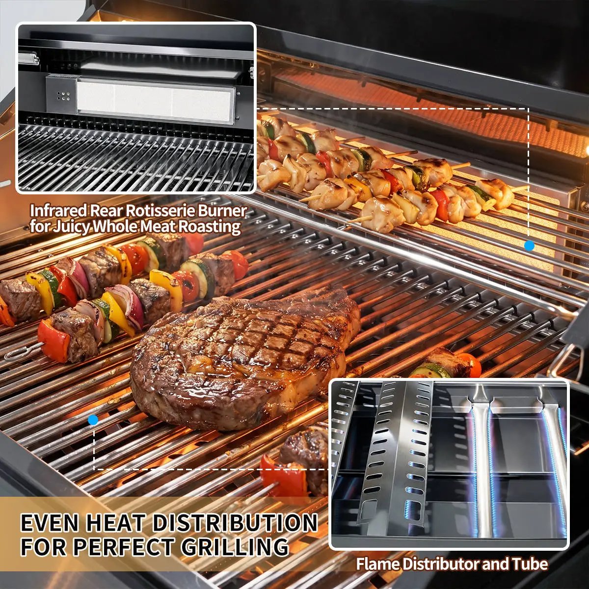 43" 6-Burner Natural NG Black Outdoor Kitchen Island Grill by Chery Industrial