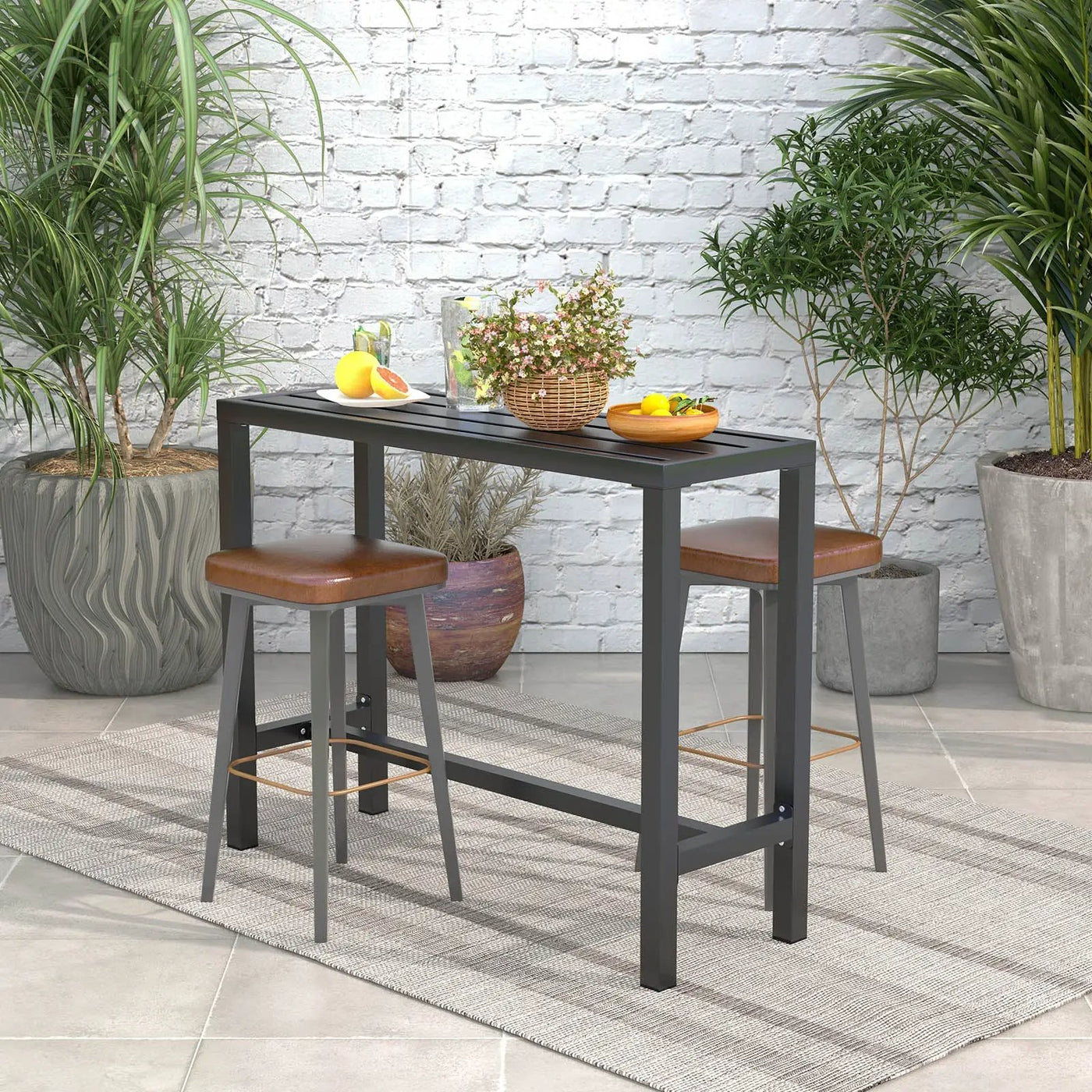 48/55 Inch Outdoor Bar Table with Waterproof Top and Heavy-duty Metal Frame by DirectDeals