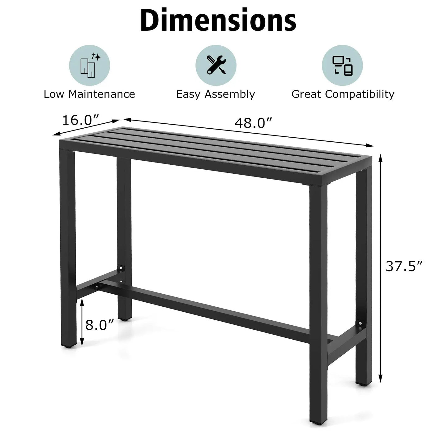 48/55 Inch Outdoor Bar Table with Waterproof Top and Heavy-duty Metal Frame by DirectDeals