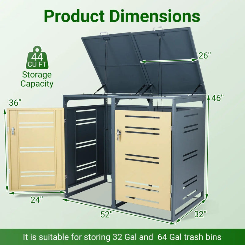 Outdoor Metal Garbage Bin Storage Shed for 2 Trash Cans by DirectDeals