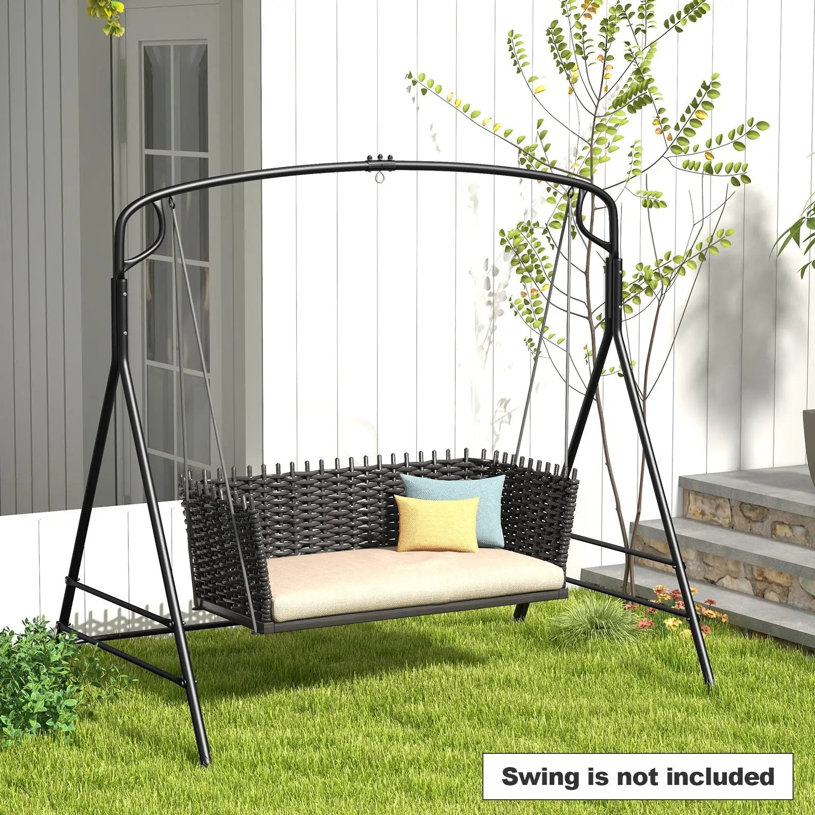 Outdoor Metal Swing Frame with Extra Side Bars-Black by DirectDeals