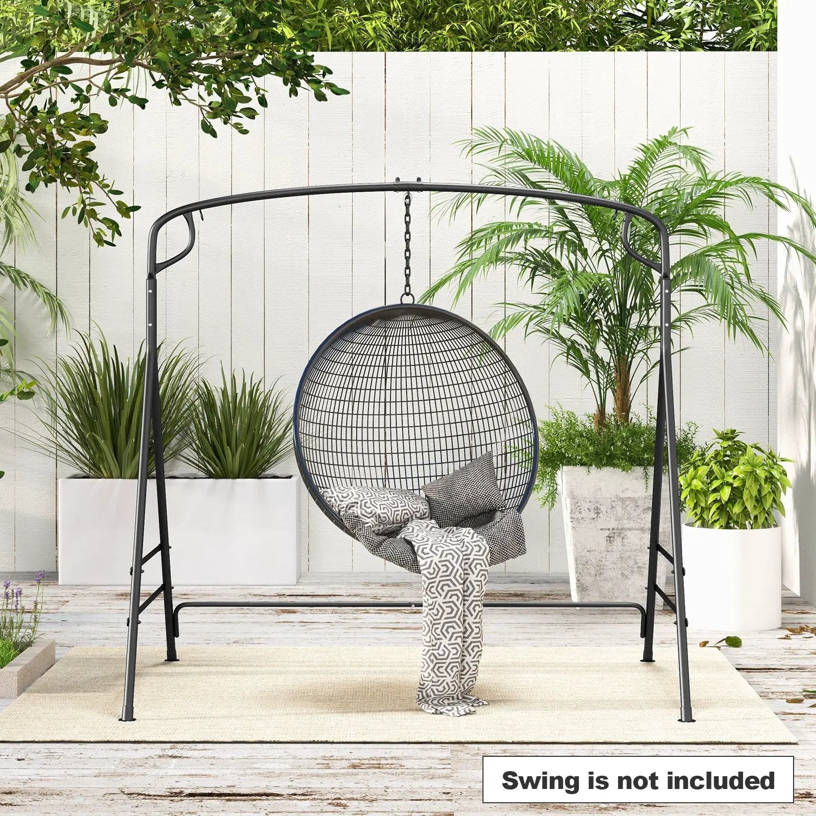 Outdoor Metal Swing Frame with Extra Side Bars-Black by DirectDeals