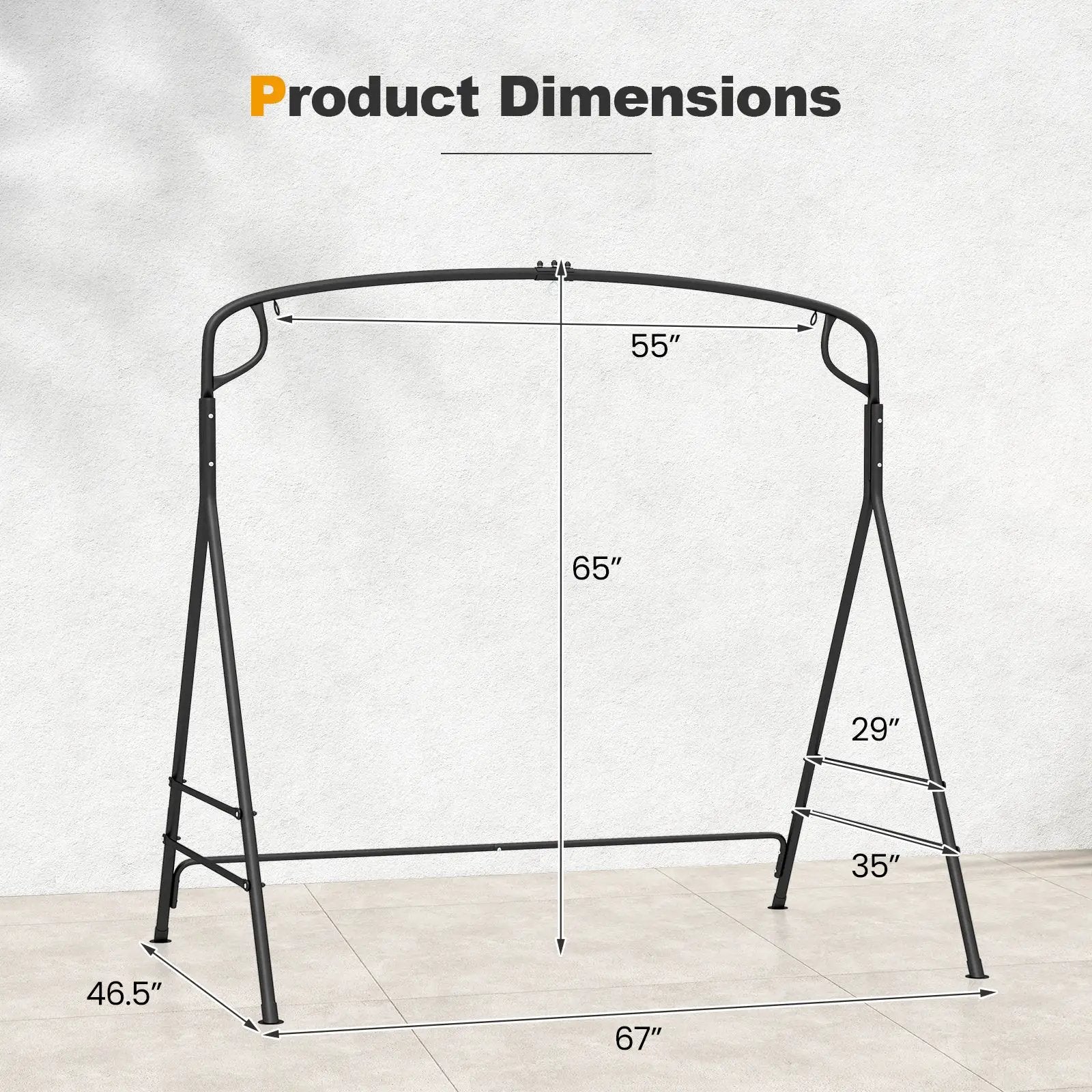 Outdoor Metal Swing Frame with Extra Side Bars-Black by DirectDeals
