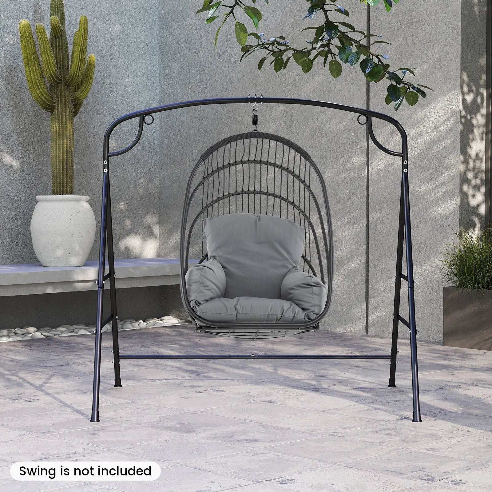 Outdoor Metal Swing Stand with 4 Support Bars and 2 Hanging Ways-Black by DirectDeals