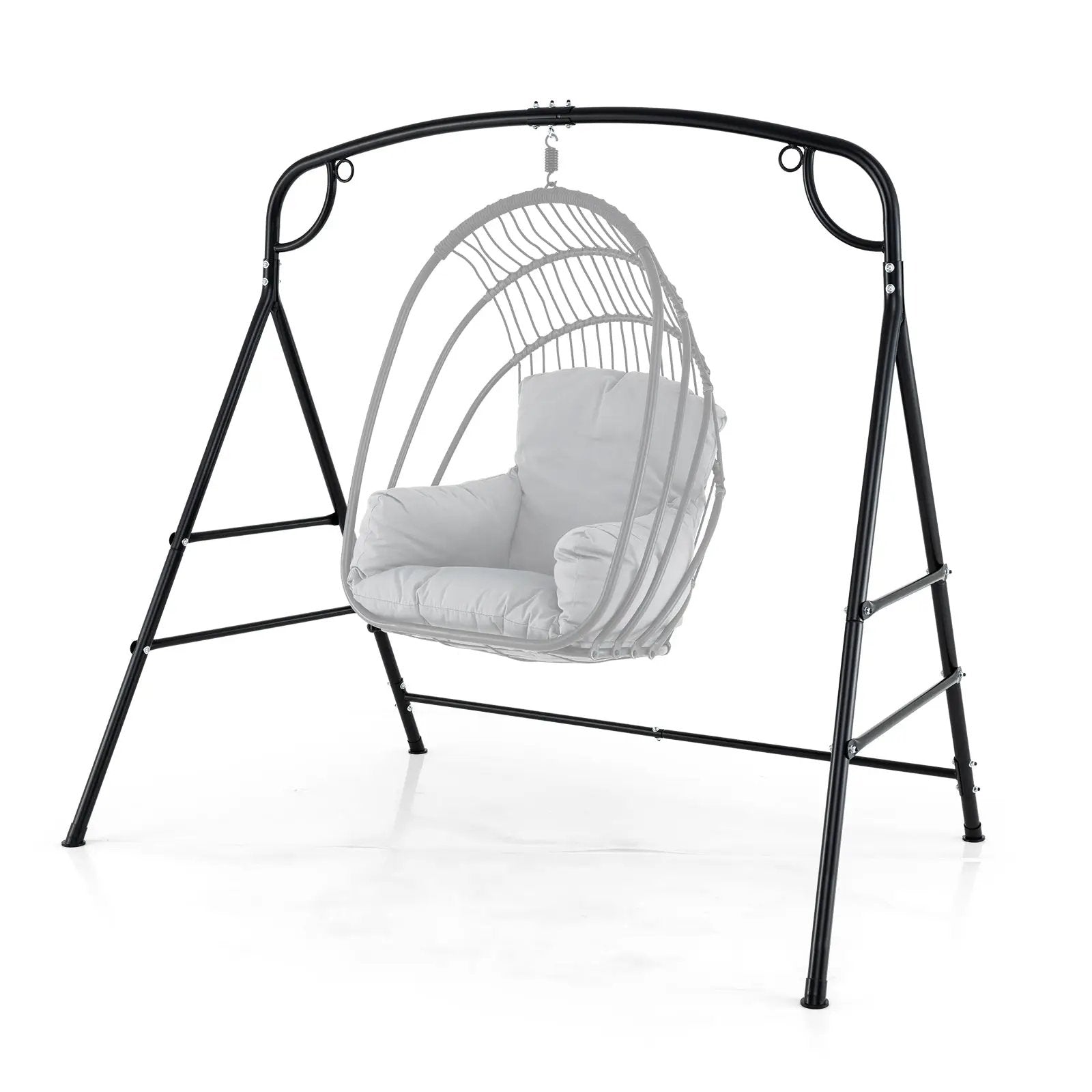 Outdoor Metal Swing Stand with 4 Support Bars and 2 Hanging Ways-Black by DirectDeals