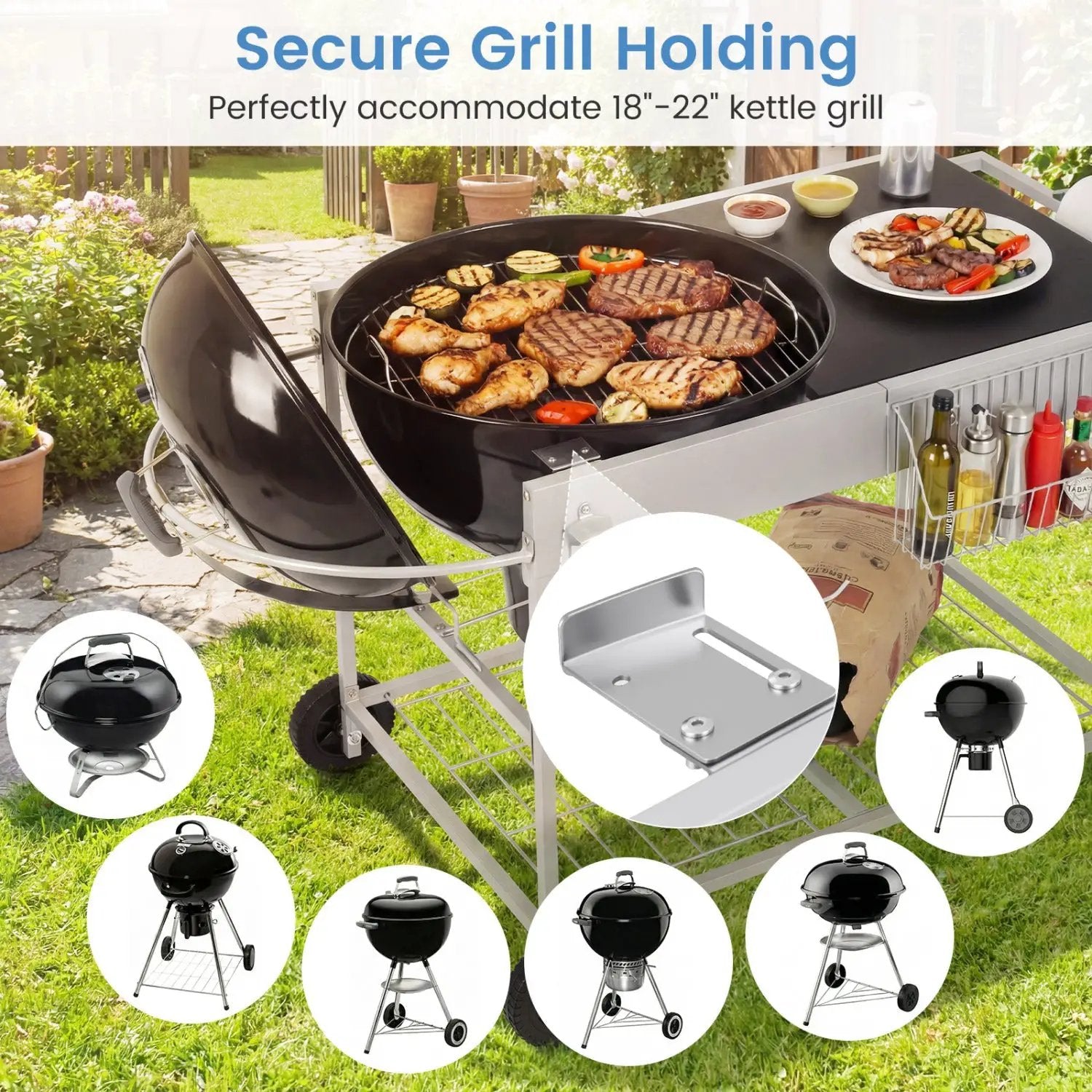 Outdoor Movable Grill Table for 18/22 Inch Weber Original Kettle for Camping by DirectDeals