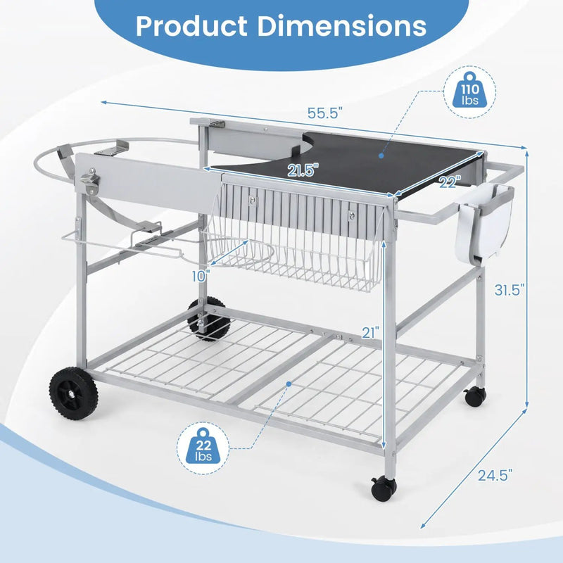 Outdoor Movable Grill Table for 18/22 Inch Weber Original Kettle for Camping by DirectDeals