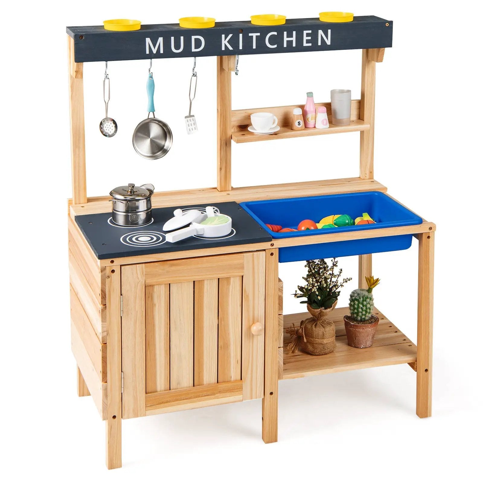 Outdoor Mud Kids Kitchen Playset Wooden Pretend Play Toy with Kitchenware by DirectDeals