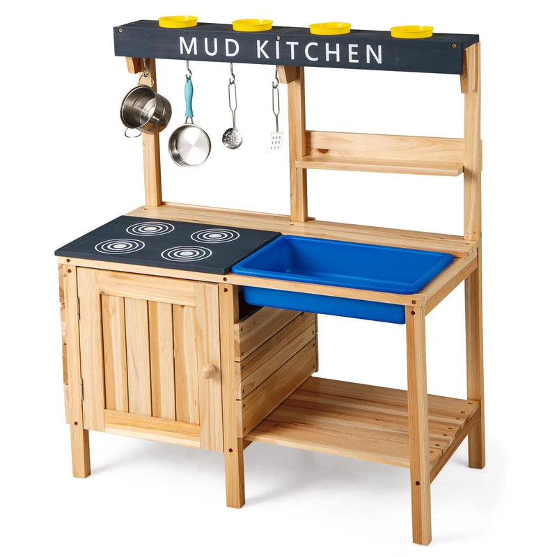 Outdoor Mud Kids Kitchen Playset Wooden Pretend Play Toy with Kitchenware by DirectDeals