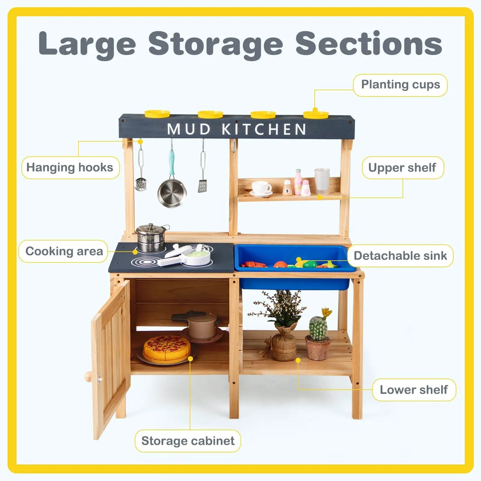 Outdoor Mud Kids Kitchen Playset Wooden Pretend Play Toy with Kitchenware by DirectDeals