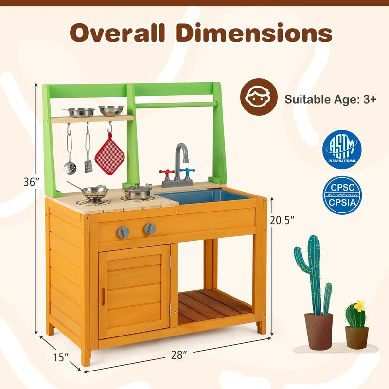 Outdoor Mud Kitchen Playset for Girls and Boys 3+ Years Old-Orange by DirectDeals