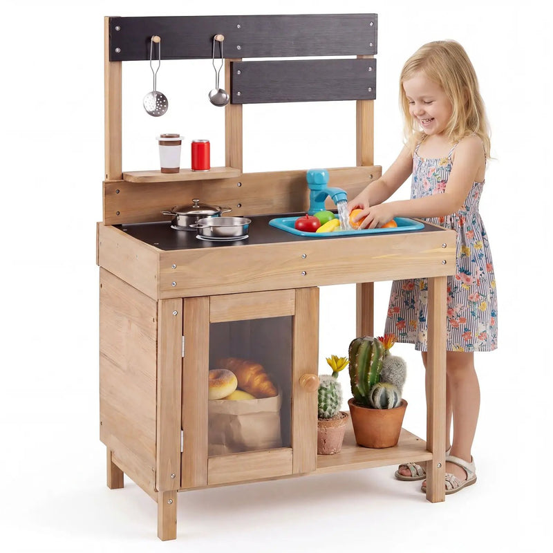 Wooden Play Kitchen with Stove, Storage & Water System by DirectDeals