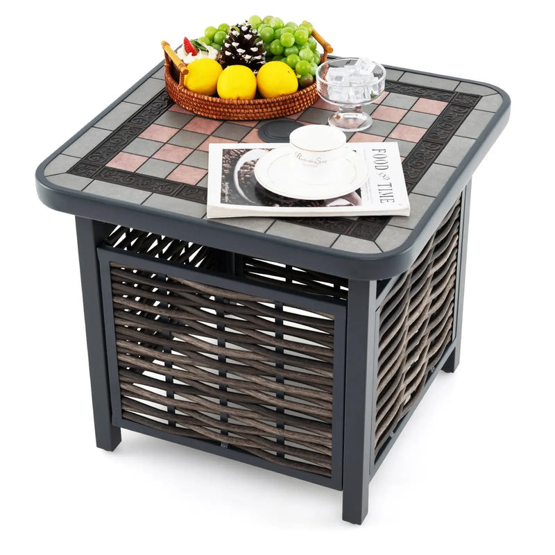 21.5 Inches Outdoor PE Rattan Side Table Square End Table with Umbrella Hole by DirectDeals