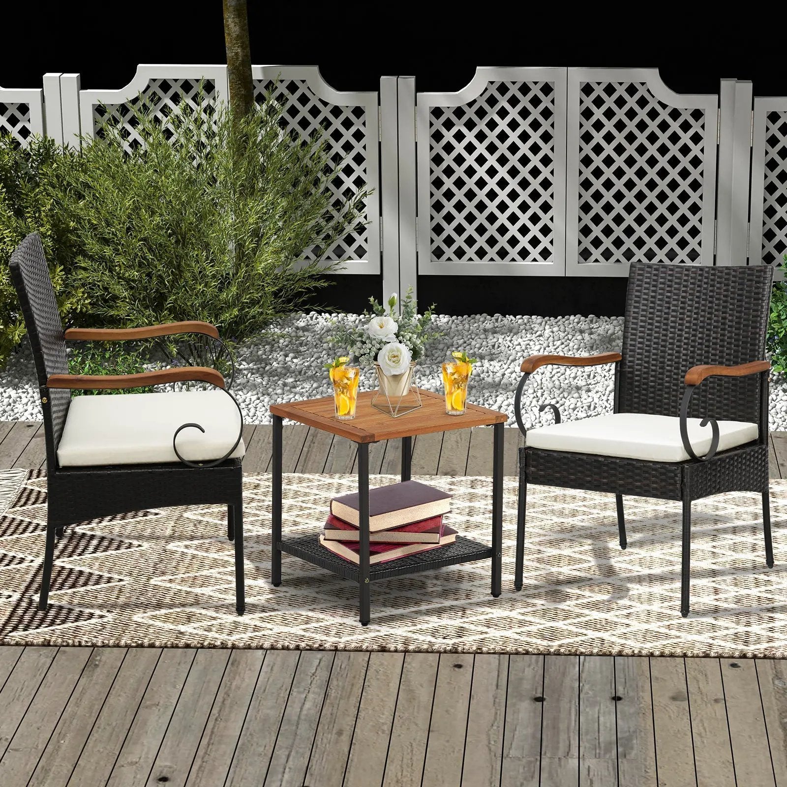 Set of 2/4 Outdoor PE Wicker Chair with Acacia Wood Armrests by DirectDeals