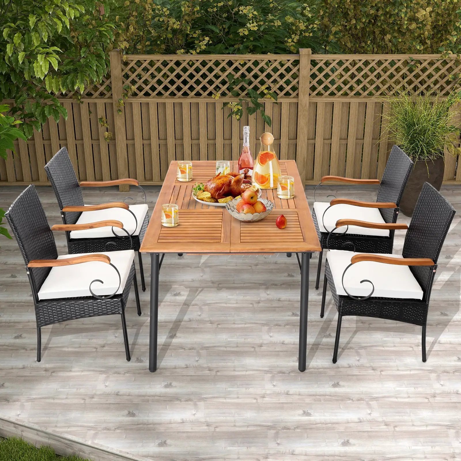 Set of 2/4 Outdoor PE Wicker Chair with Acacia Wood Armrests by DirectDeals