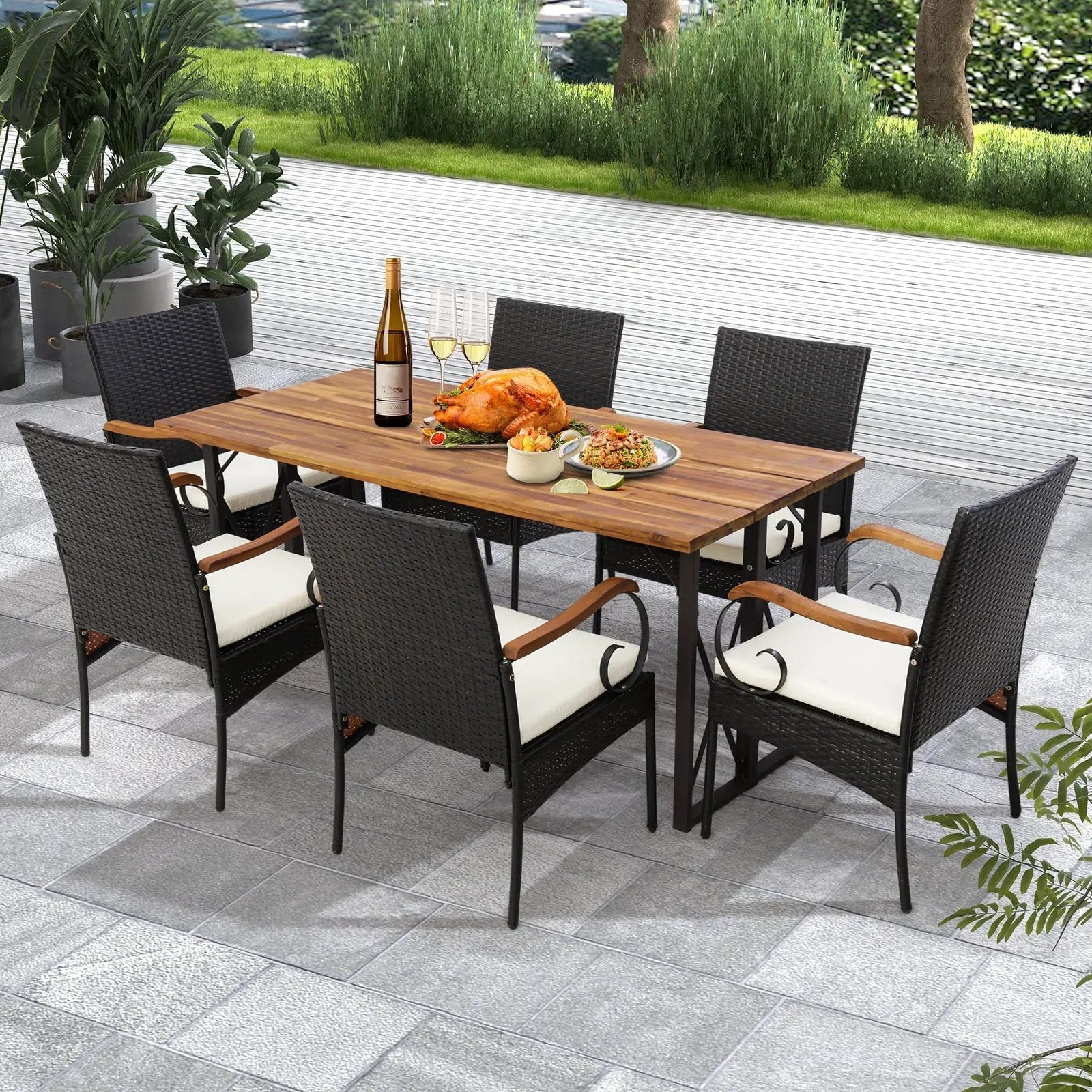 Set of 2/4 Outdoor PE Wicker Chair with Acacia Wood Armrests by DirectDeals