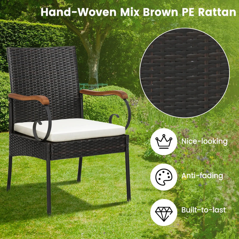Set of 2/4 Outdoor PE Wicker Chair with Acacia Wood Armrests by DirectDeals