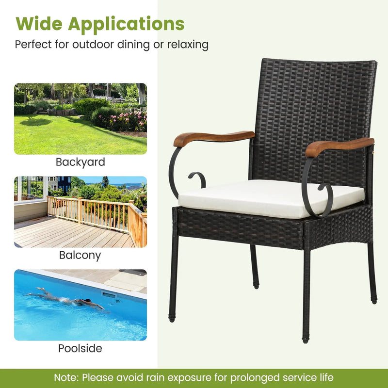 Set of 2/4 Outdoor PE Wicker Chair with Acacia Wood Armrests by DirectDeals