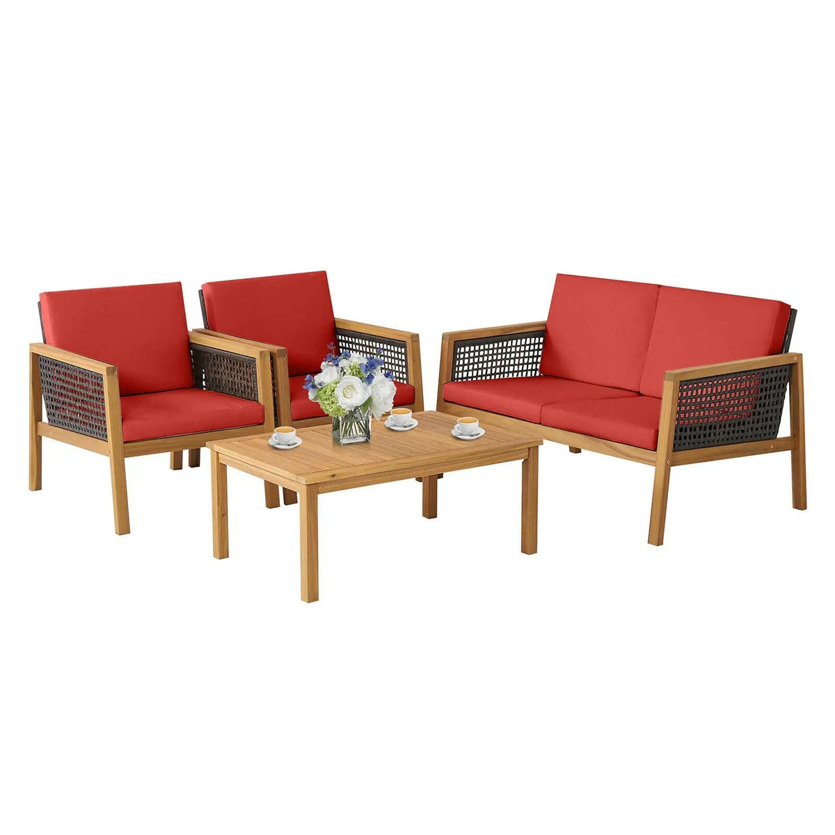4 Pieces Patio Rattan Furniture Set with Removable Cushions by DirectDeals