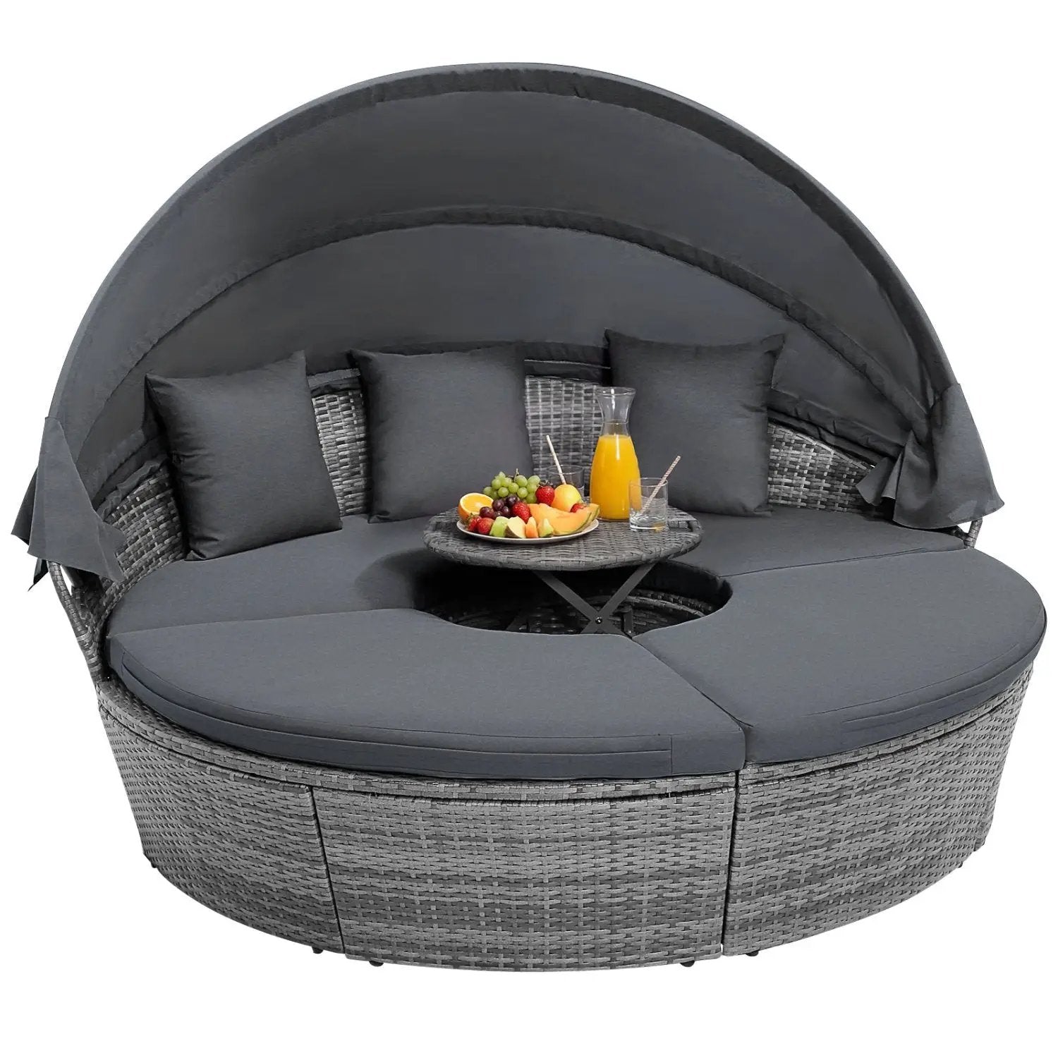 Outdoor PE Wicker Round Daybed with Retractable Canopy and Cushions-Navy by DirectDeals
