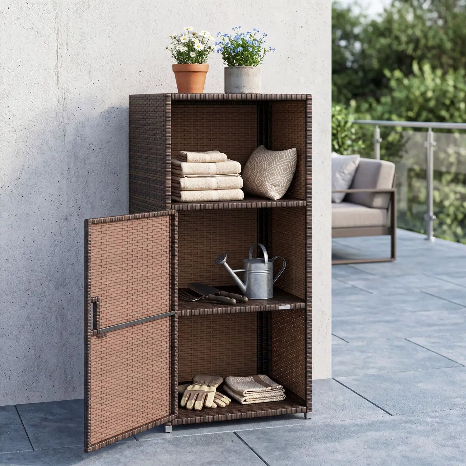 PE Wicker Storage Cabinet with Door and Open Shelf by DirectDeals