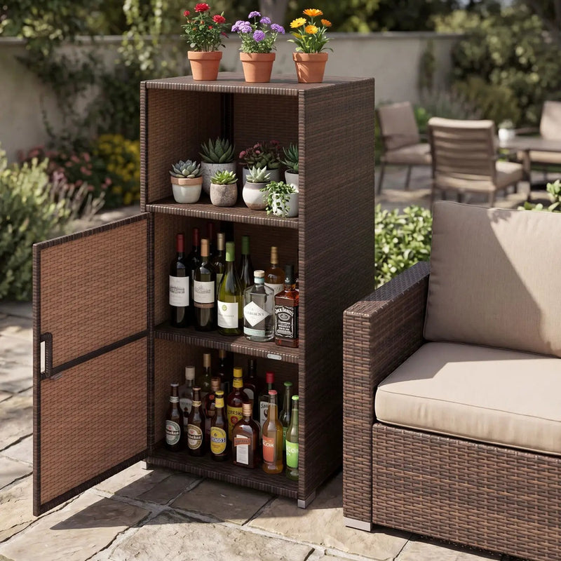 PE Wicker Storage Cabinet with Door and Open Shelf by DirectDeals