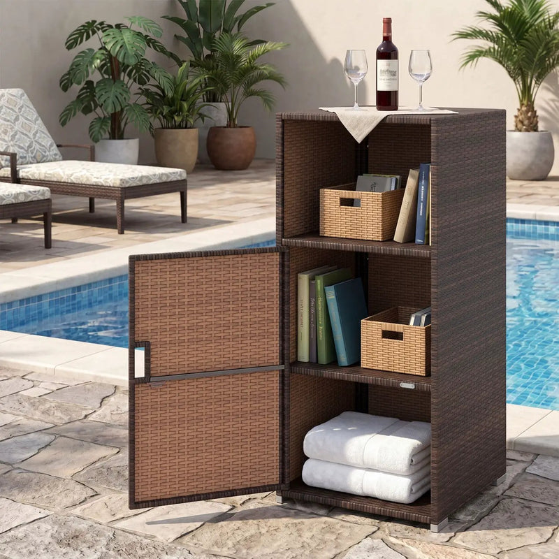 PE Wicker Storage Cabinet with Door and Open Shelf by DirectDeals