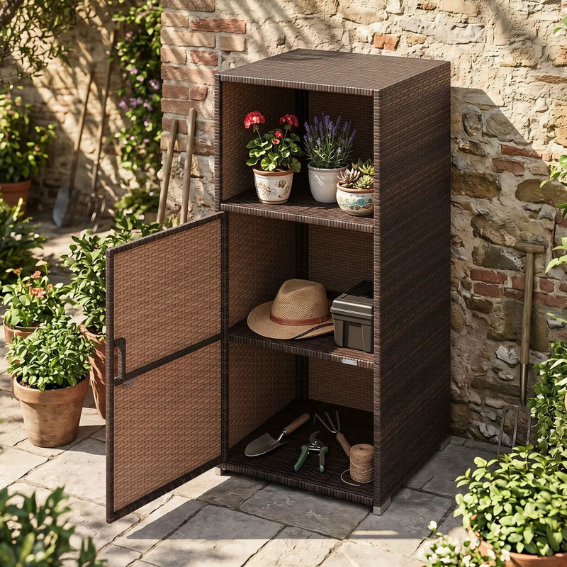 PE Wicker Storage Cabinet with Door and Open Shelf by DirectDeals