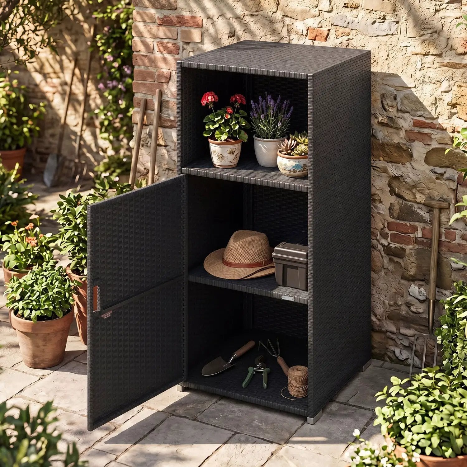 PE Wicker Storage Cabinet with Door and Open Shelf by DirectDeals