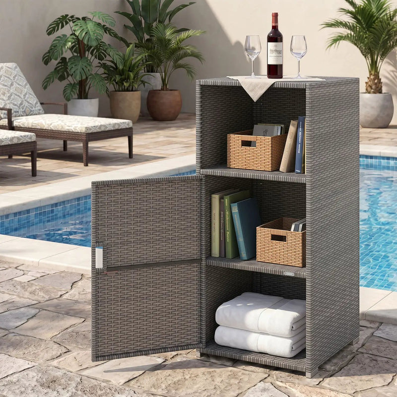 PE Wicker Storage Cabinet with Door and Open Shelf by DirectDeals