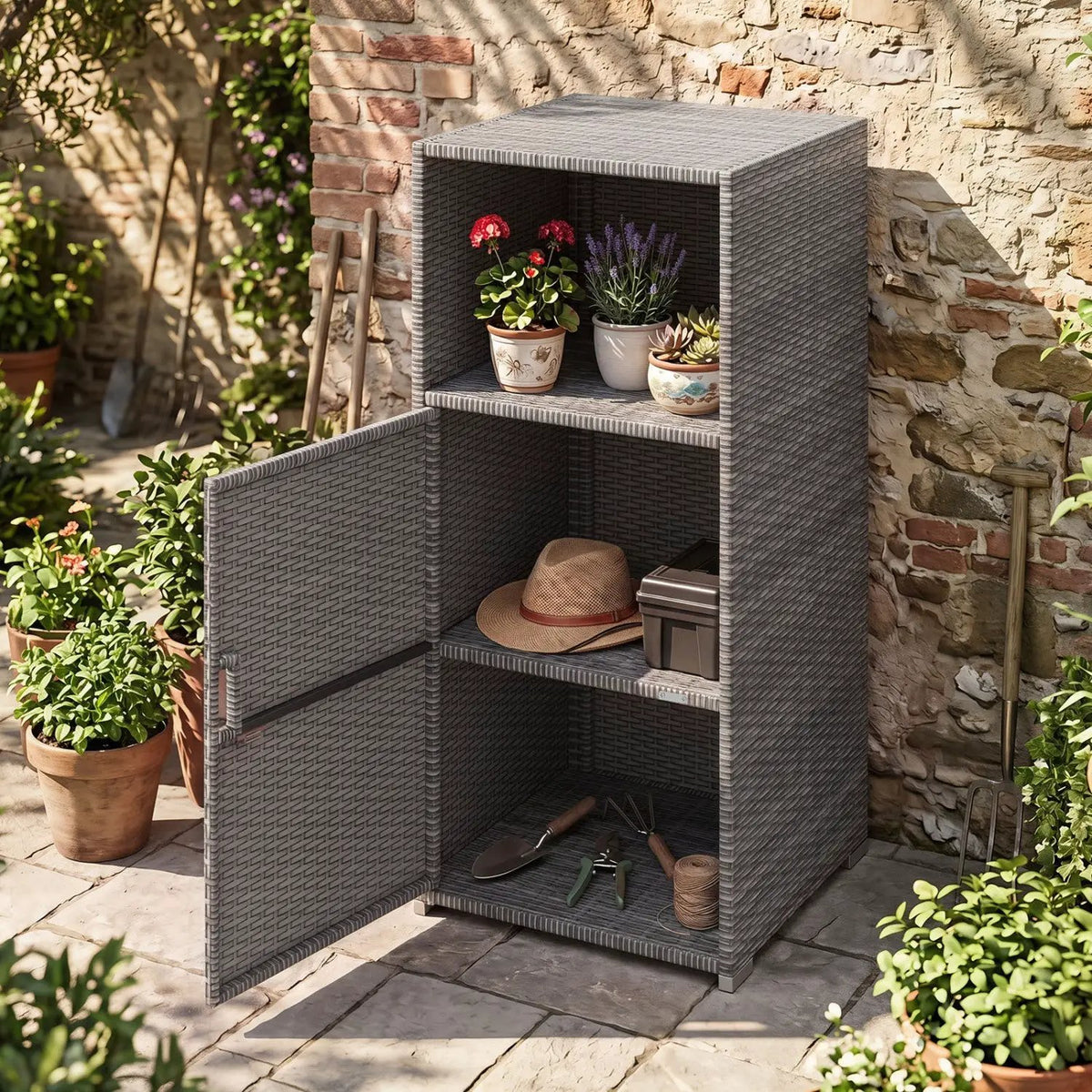 PE Wicker Storage Cabinet with Door and Open Shelf by DirectDeals