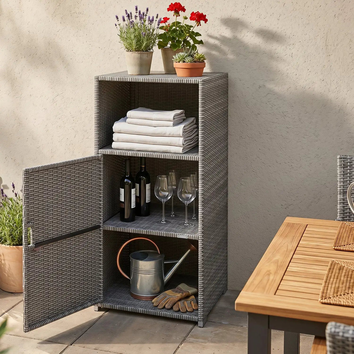 PE Wicker Storage Cabinet with Door and Open Shelf by DirectDeals