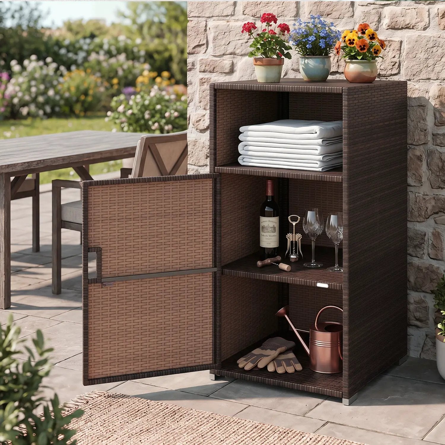 PE Wicker Storage Cabinet with Door and Open Shelf by DirectDeals