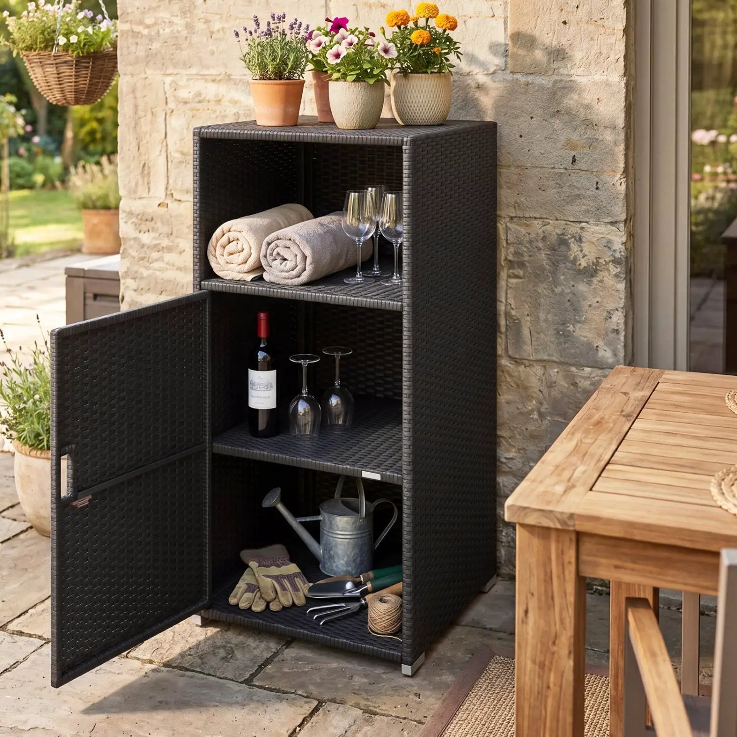 PE Wicker Storage Cabinet with Door and Open Shelf by DirectDeals