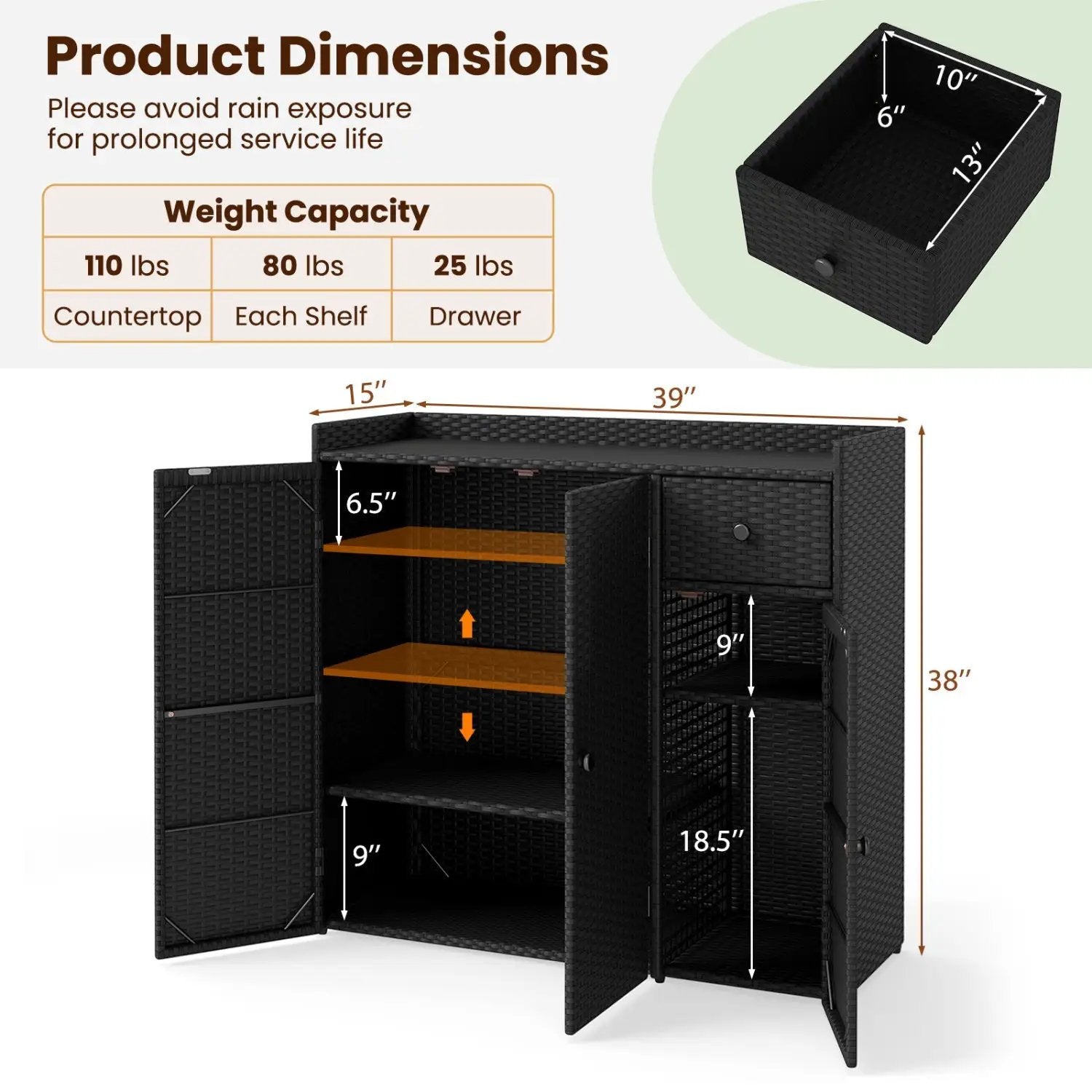 Outdoor Storage Cabinet with 3 Doors and Adjustable Shelves by DirectDeals