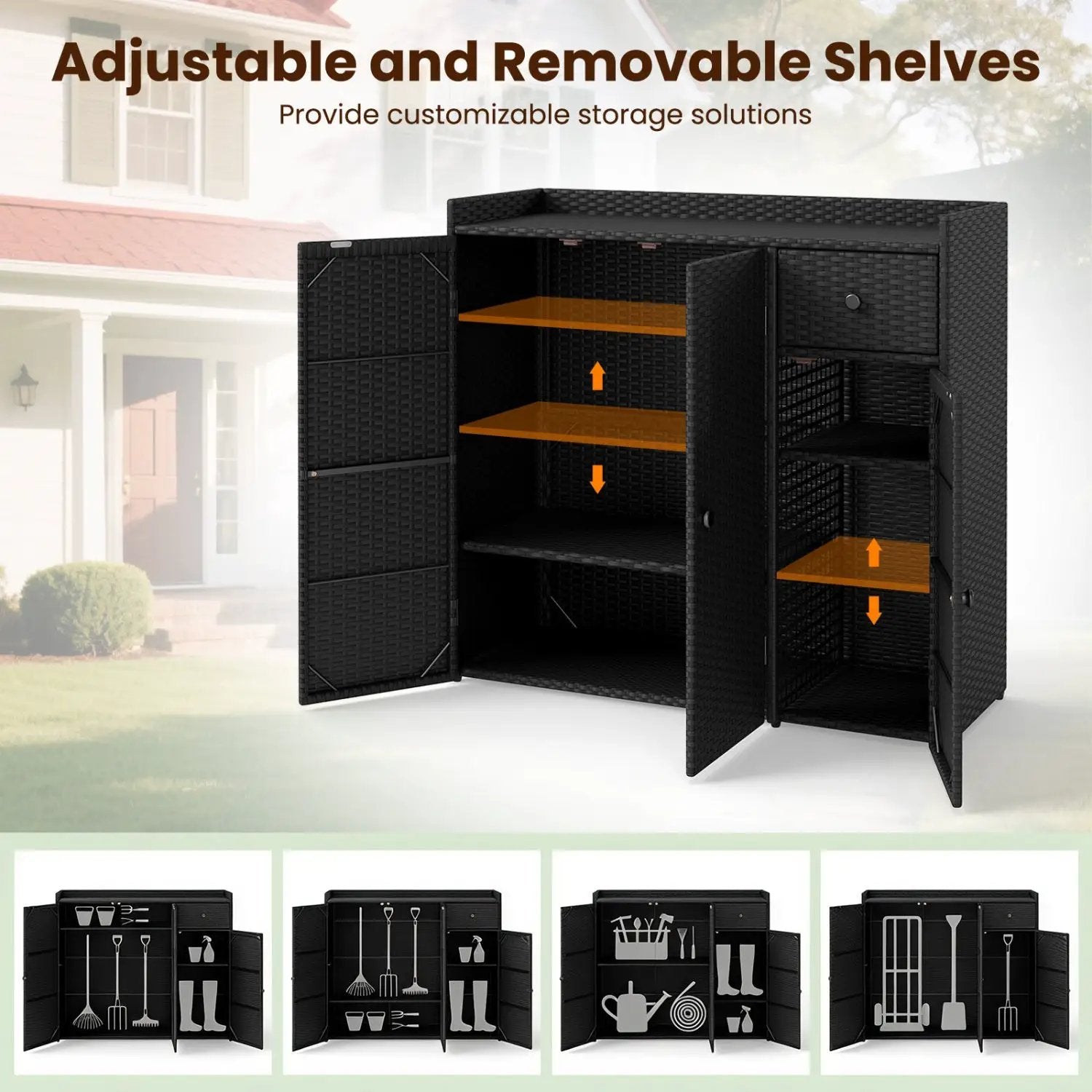Outdoor Storage Cabinet with 3 Doors and Adjustable Shelves by DirectDeals