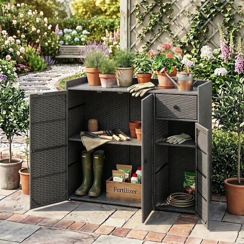 Outdoor Storage Cabinet with 3 Doors and Adjustable Shelves by DirectDeals