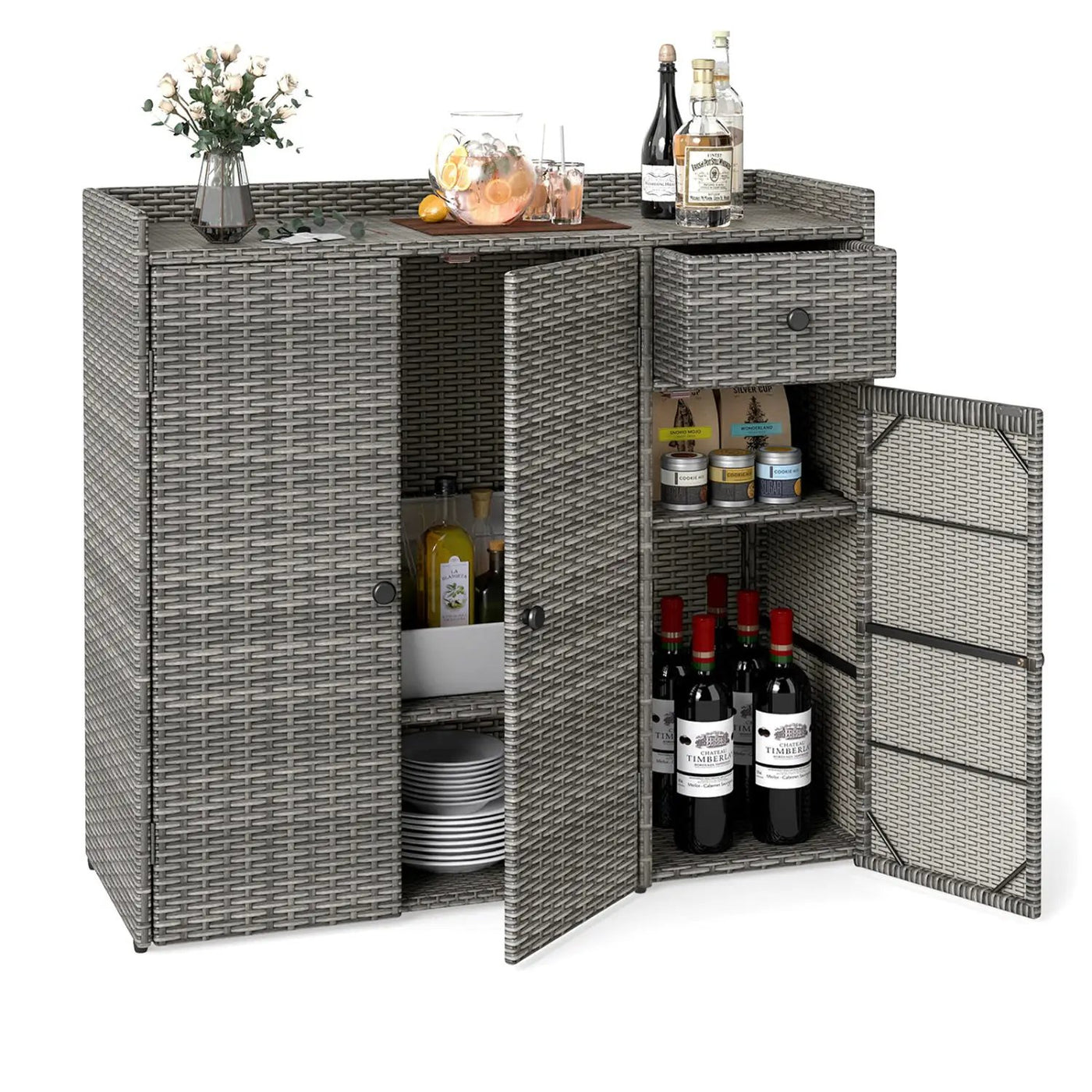 Outdoor Storage Cabinet with 3 Doors and Adjustable Shelves by DirectDeals