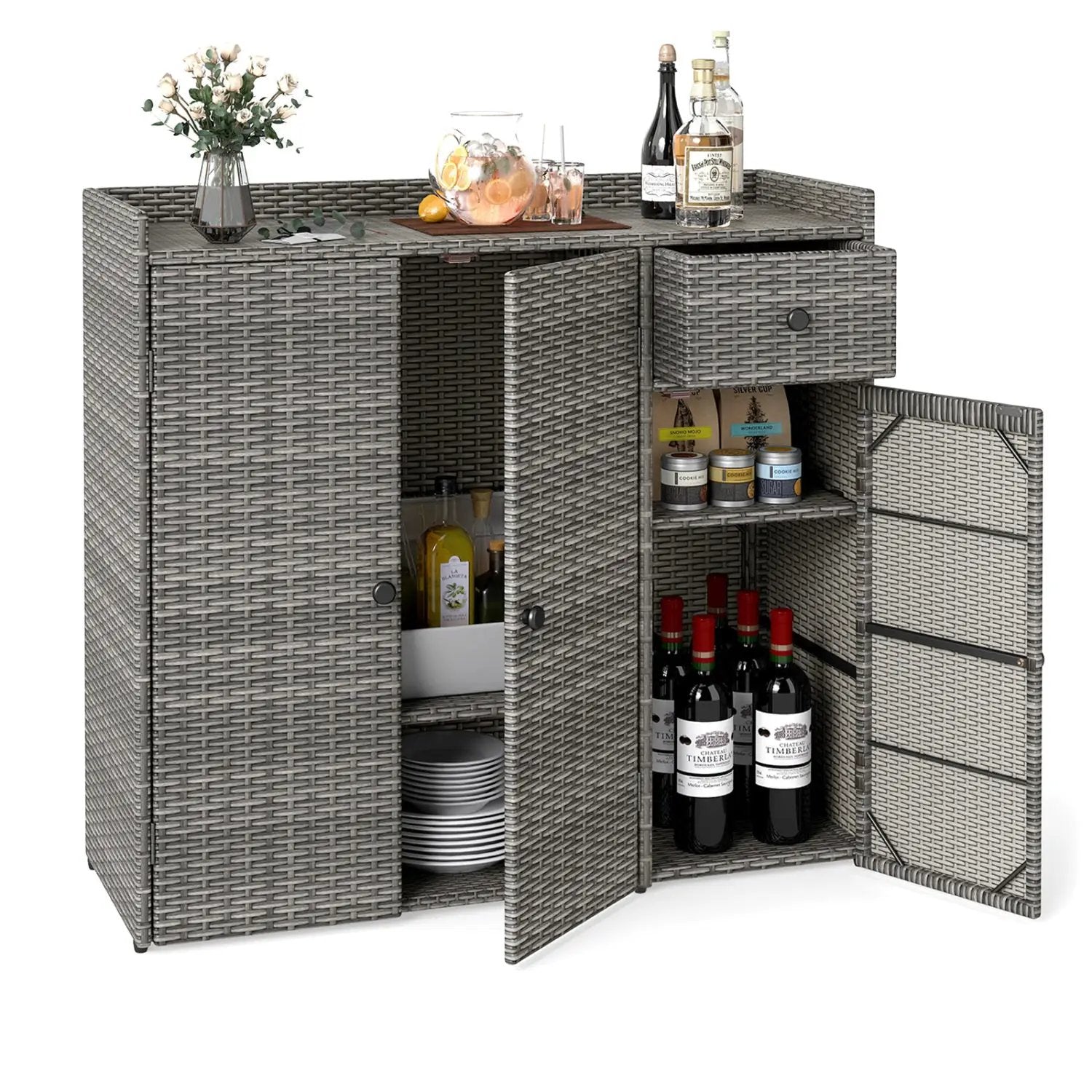 Outdoor Storage Cabinet with 3 Doors and Adjustable Shelves by DirectDeals