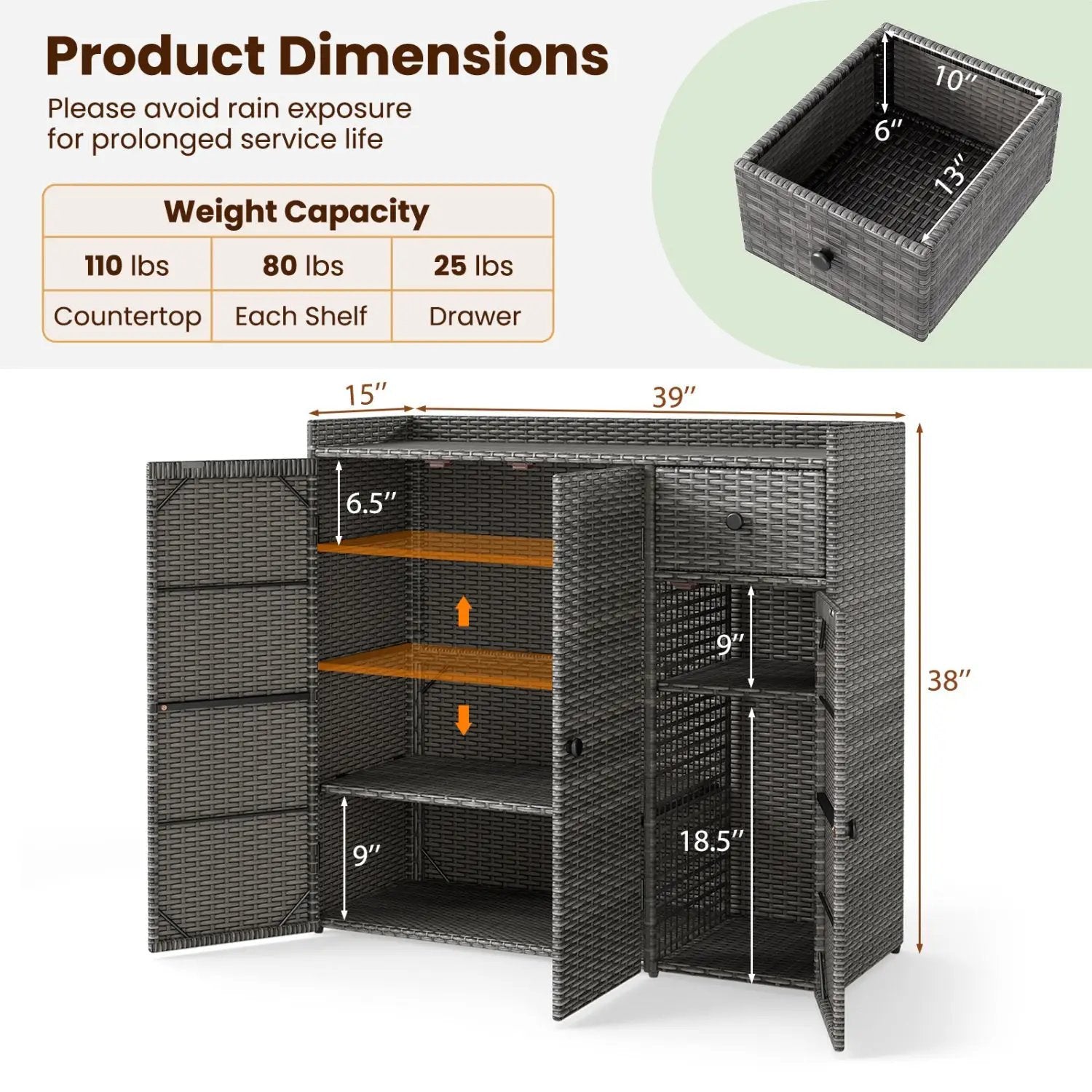 Outdoor Storage Cabinet with 3 Doors and Adjustable Shelves by DirectDeals