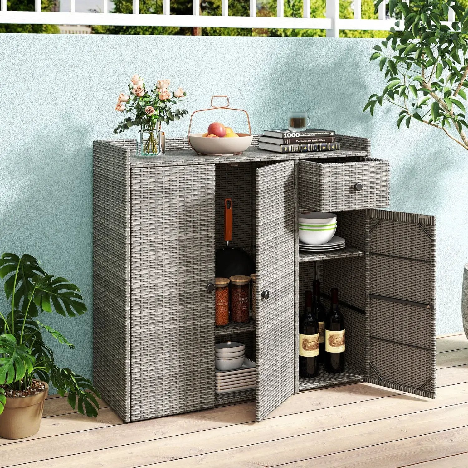 Outdoor Storage Cabinet with 3 Doors and Adjustable Shelves by DirectDeals