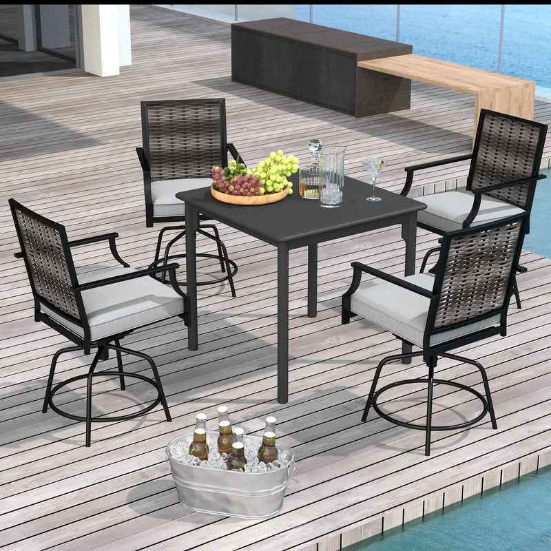 Outdoor PE Wicker Swivel Bar Stools Set of 2 Counter Height Patio Chairs with Back-Grey by DirectDeals