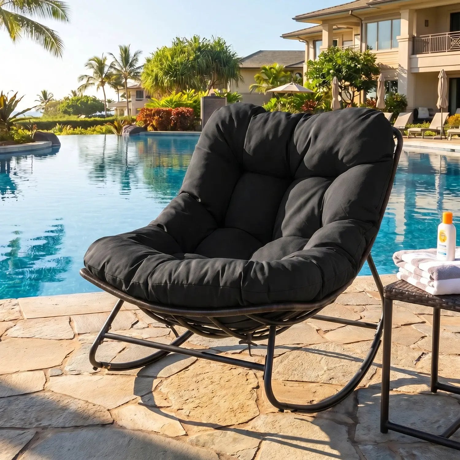 Papasan Rocking Chair with Thick Cushion - Outdoor Wicker by DirectDeals
