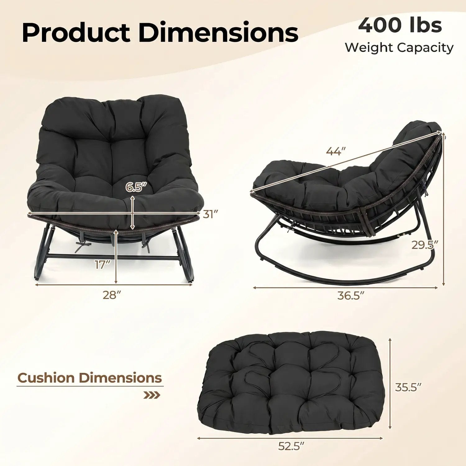 Papasan Rocking Chair with Thick Cushion - Outdoor Wicker by DirectDeals