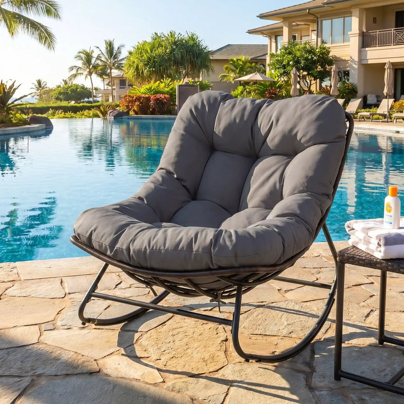 Papasan Rocking Chair with Thick Cushion - Outdoor Wicker by DirectDeals