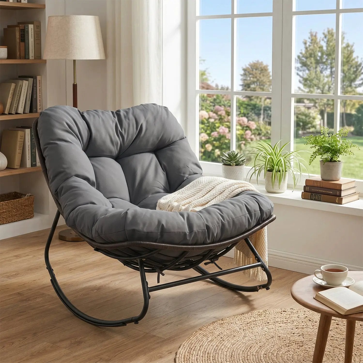 Papasan Rocking Chair with Thick Cushion - Outdoor Wicker by DirectDeals